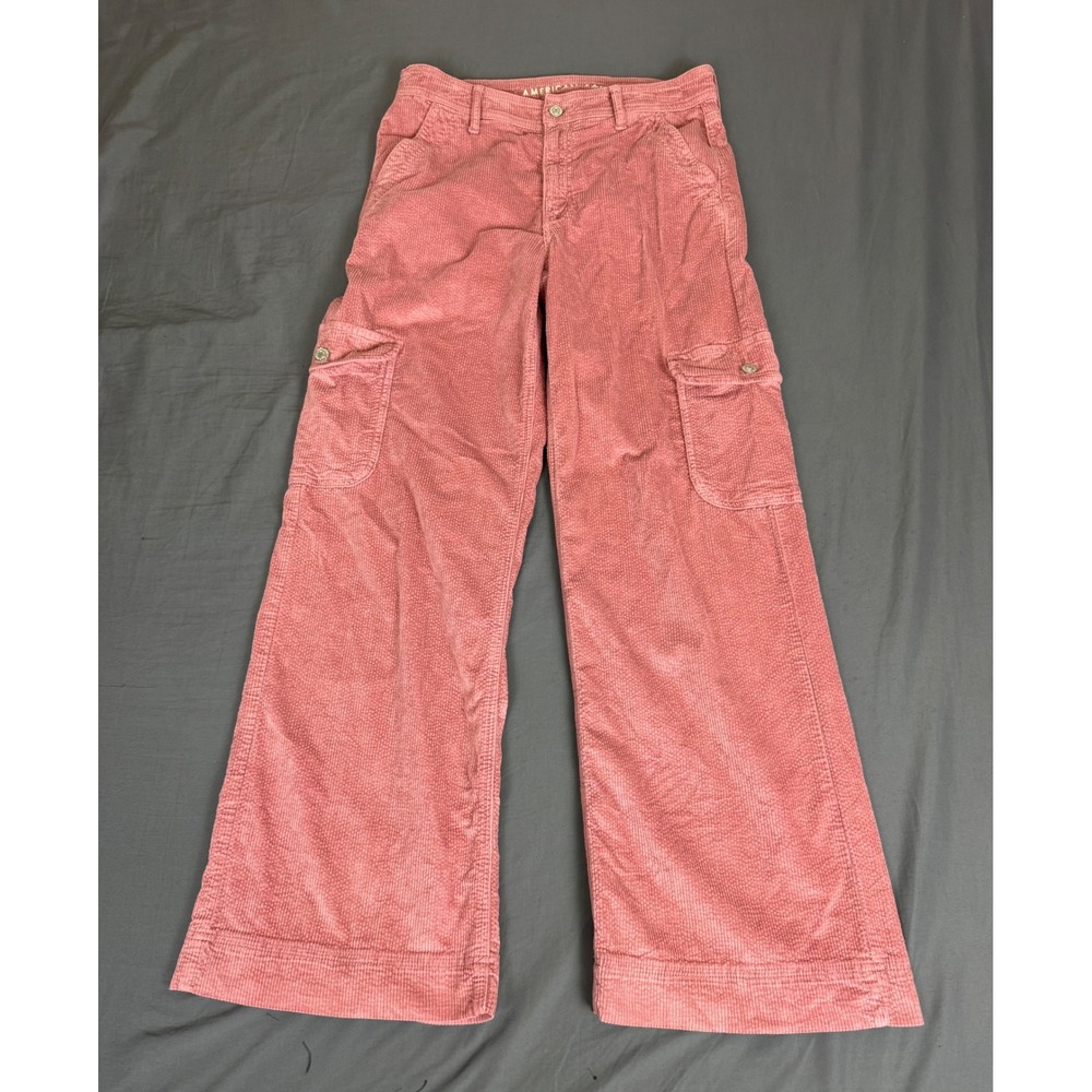 American Eagle Super High Rise Baggy Wide Leg Corduroy Cargo Pants Pink 6 Reg